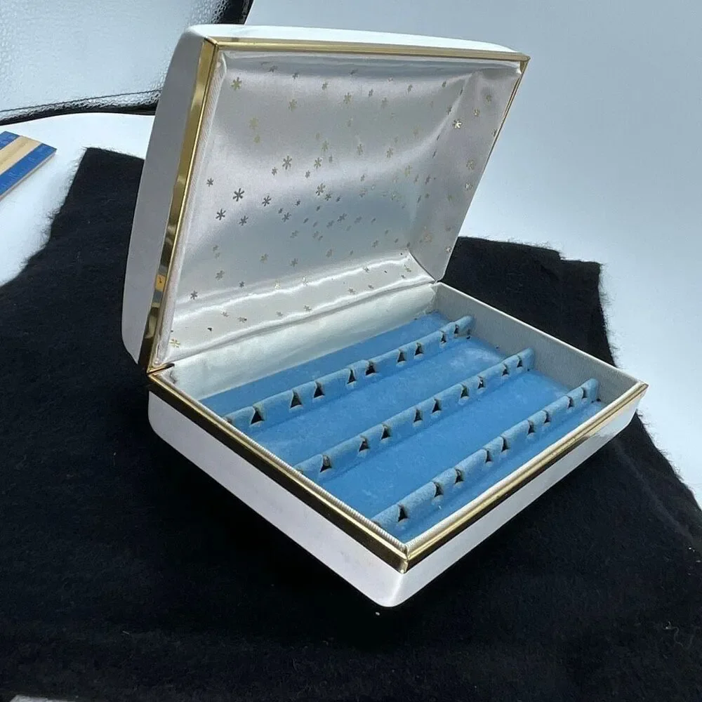 Vintage Midcentury faux reptile jewelry box star Sputnik interior